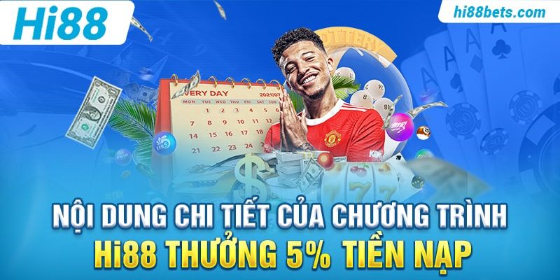 Nội dung chi tiết của chương trình Hi88 Thưởng 5% Tiền Nạp