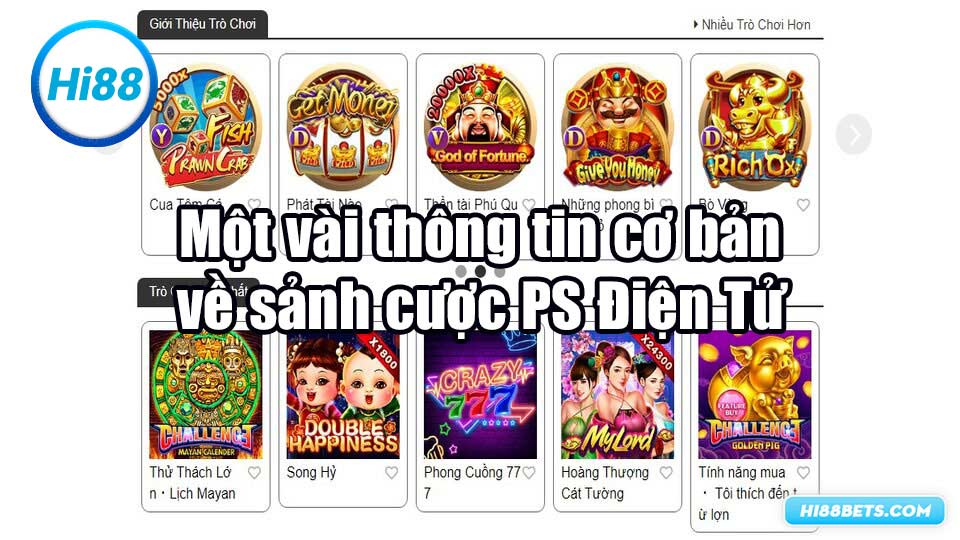 Một vài thông tin cơ bản về sảnh cược PS Điện Tử